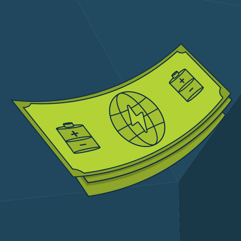 Geldschein mit Batteriesymbolen 